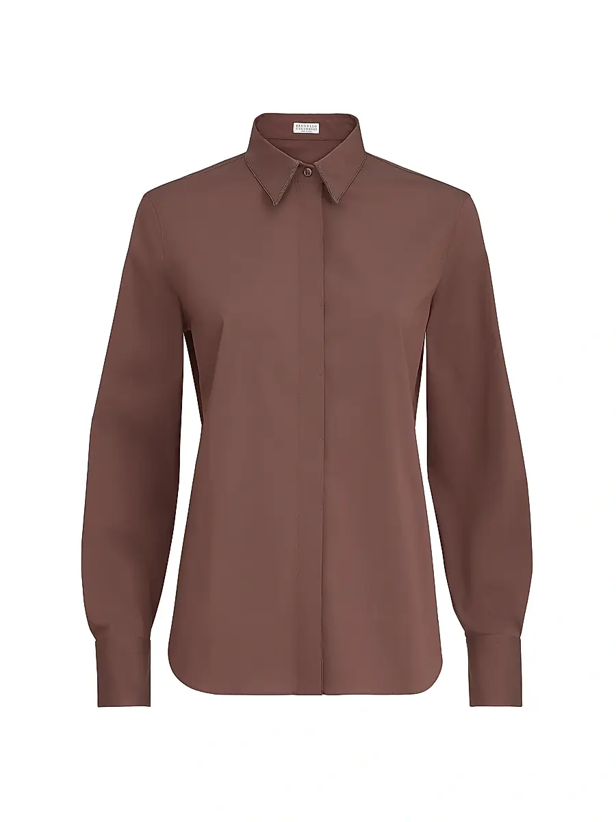 Brunello Cucinelli Women's Stretch Cotton Poplin Shirt with Shiny Collar - Grape | Image 1 Brunello Cucinelli Women's Stretch Cotton Poplin Shirt with Shiny Collar - Grape | Image 1