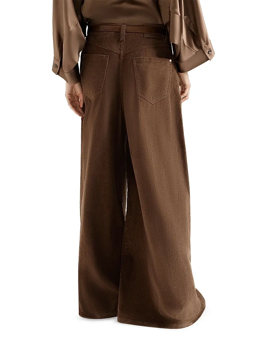 Brunello Cucinelli Women's Stretch Cotton and Cashmere Corduroy Five Pocket Maxi Trousers with Monili - Cigar | Thumbnail 3