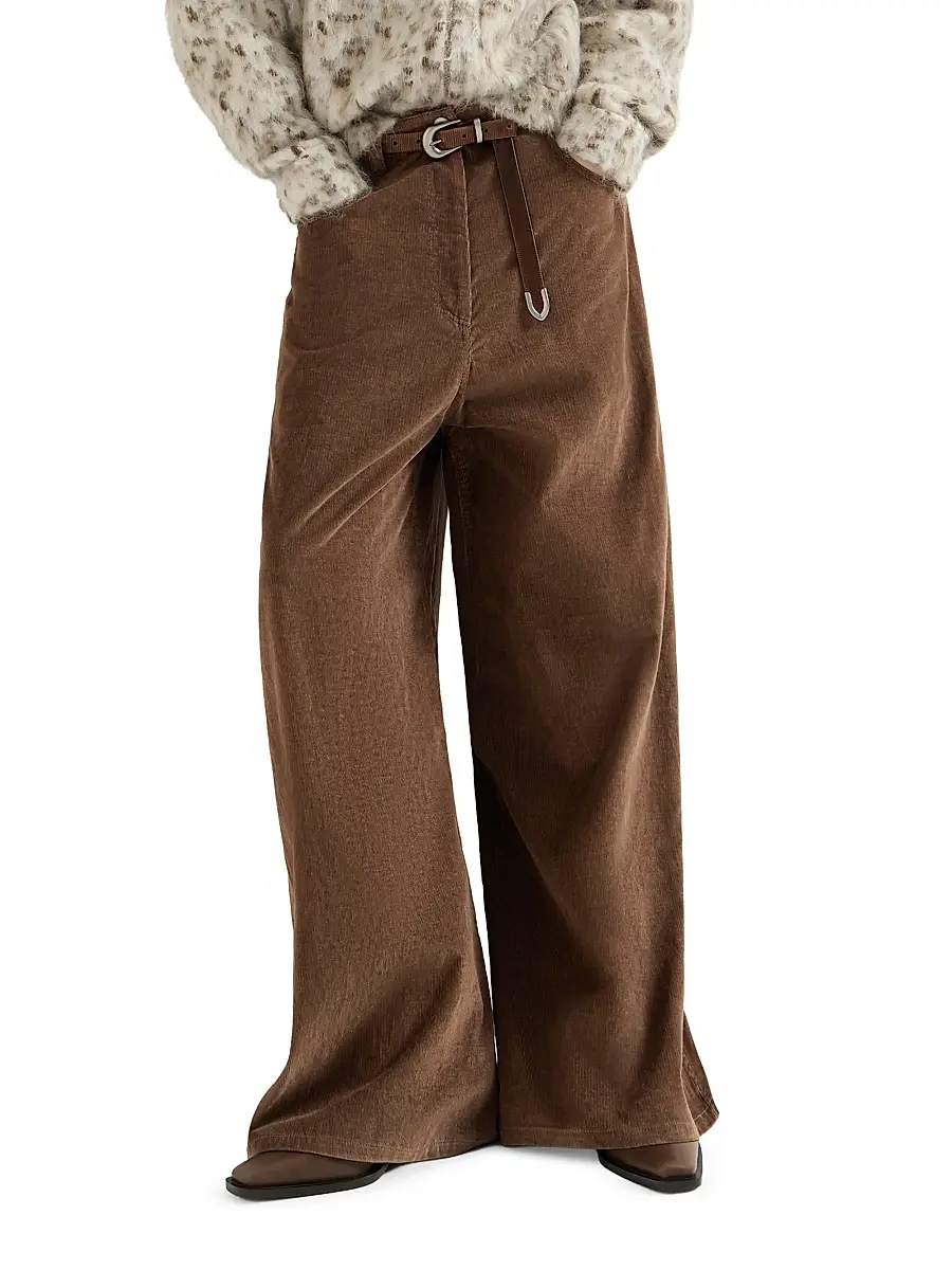 Brunello Cucinelli Women's Stretch Cotton and Cashmere Corduroy Five Pocket Maxi Trousers with Monili - Cigar | Thumbnail 4