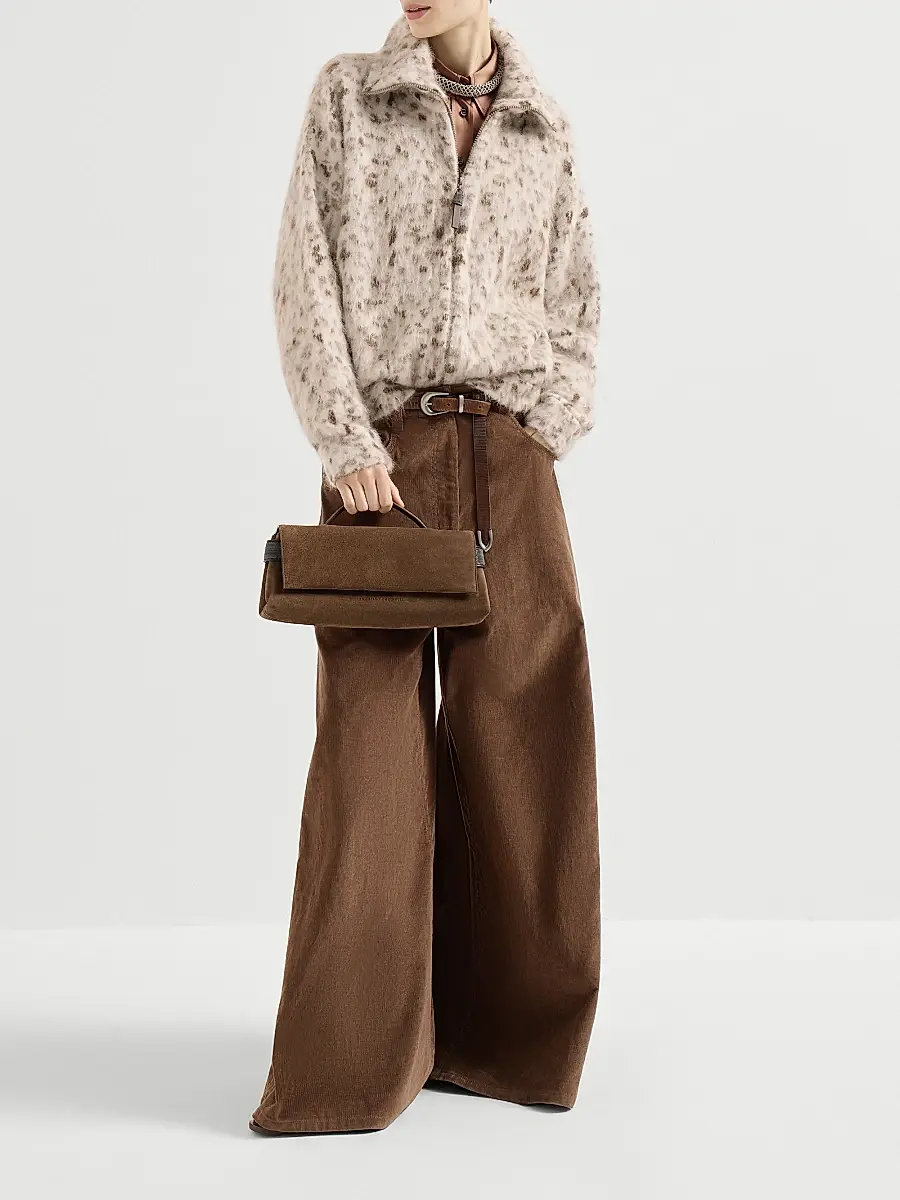Brunello Cucinelli Women's Stretch Cotton and Cashmere Corduroy Five Pocket Maxi Trousers with Monili - Cigar | Thumbnail 6