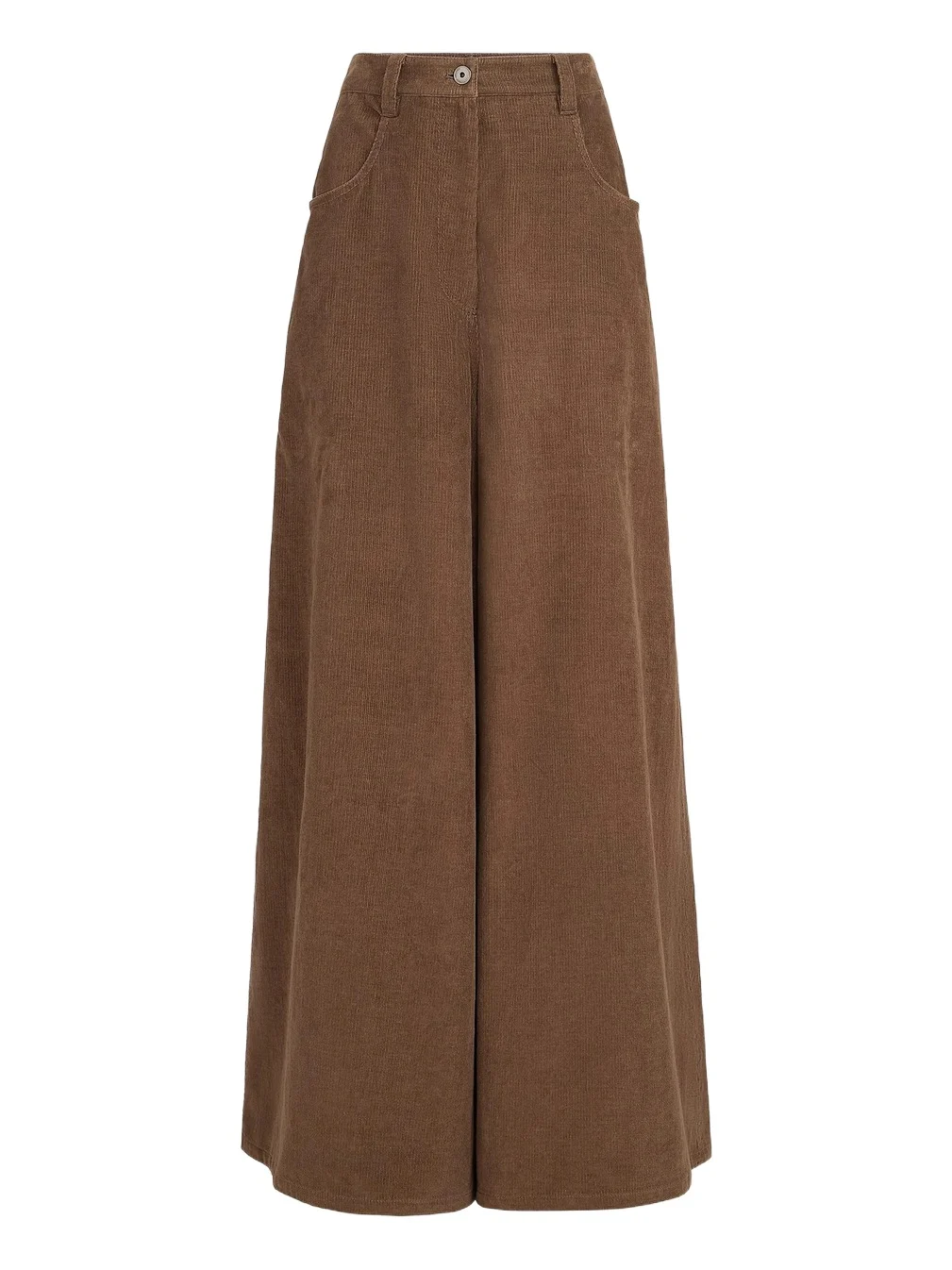 Brunello Cucinelli Women's Stretch Cotton and Cashmere Corduroy Five Pocket Maxi Trousers with Monili - Cigar