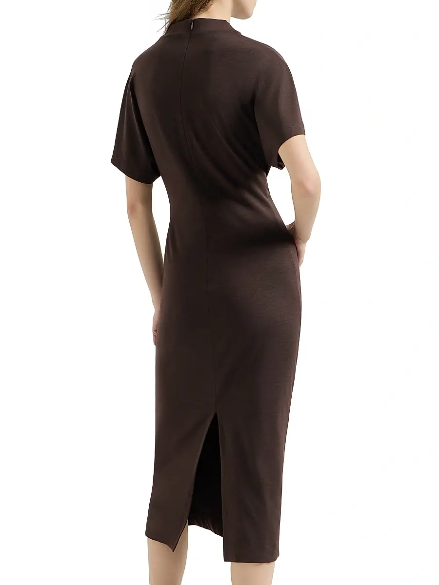 Brunello Cucinelli Women's Techno Wool Jersey Wrap Belt Dress with Monili - Coffee | Thumbnail 3 Brunello Cucinelli Women's Techno Wool Jersey Wrap Belt Dress with Monili - Coffee | Thumbnail 3