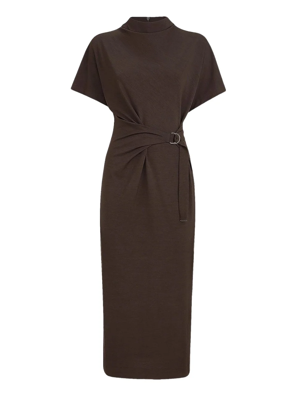 Brunello Cucinelli Women's Techno Wool Jersey Wrap Belt Dress with Monili - Coffee