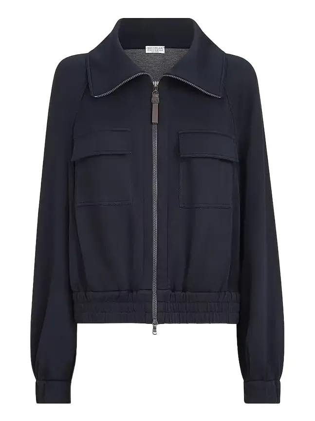 Brunello Cucinelli Women's Cotton and Silk Interlock Cardigan with Shiny Zipper Pull