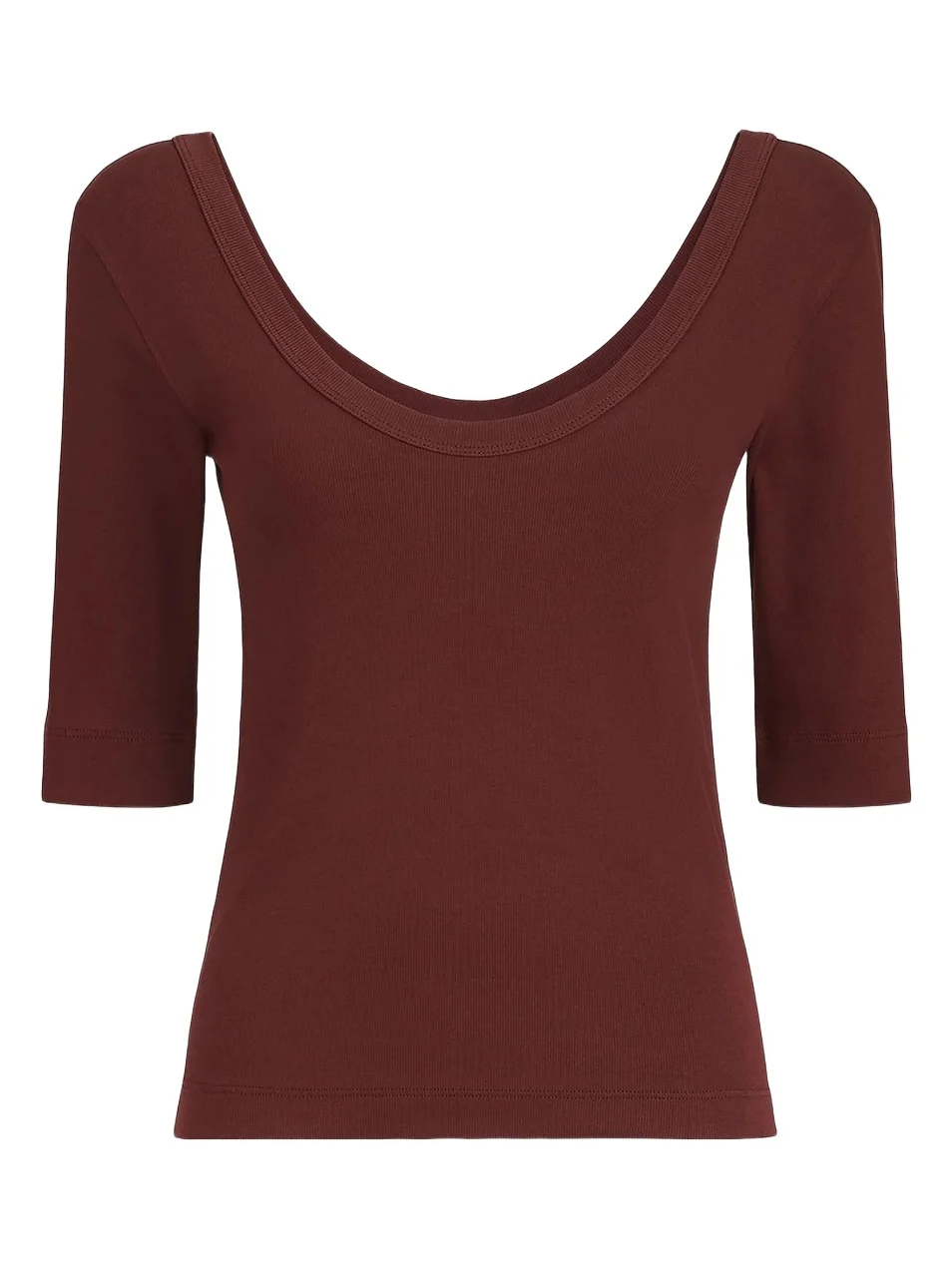 Brunello Cucinelli Women's Stretch Cotton Ribbed Jersey T-Shirt with Monili - Wine