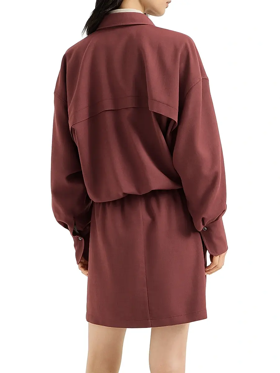 Brunello Cucinelli Women's Virgin Wool Fluid Twill Shirt Dress with Monili - Wine | Thumbnail 3