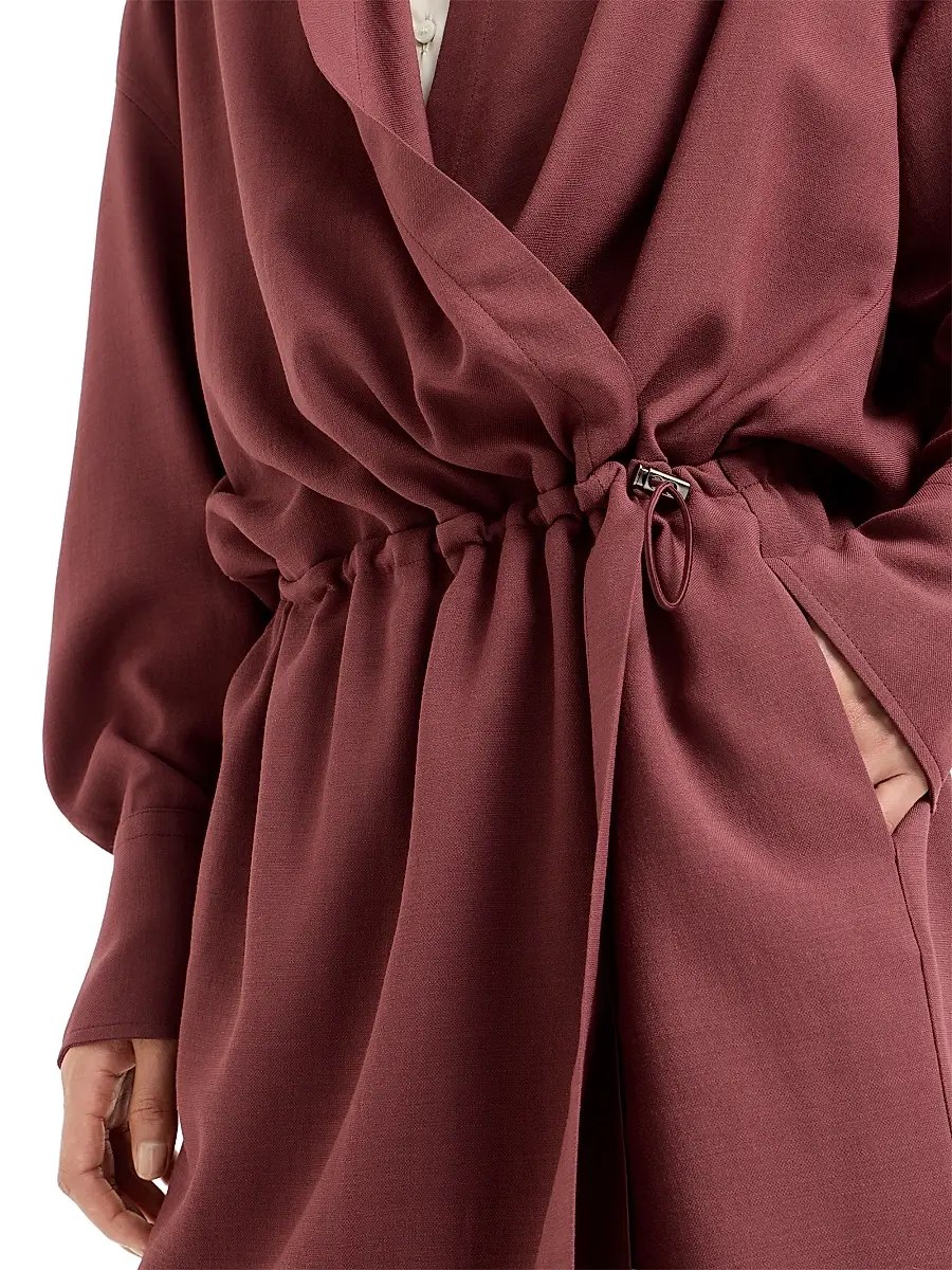 Brunello Cucinelli Women's Virgin Wool Fluid Twill Shirt Dress with Monili - Wine | Thumbnail 5
