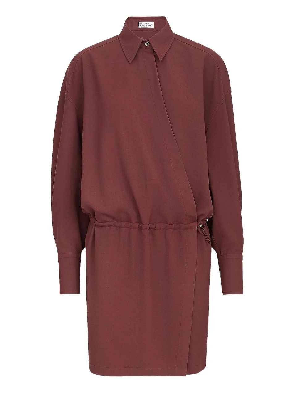 Brunello Cucinelli Women's Virgin Wool Fluid Twill Shirt Dress with Monili - Wine