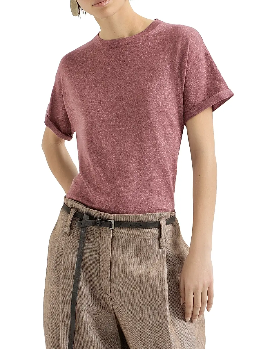 Brunello Cucinelli Women's Sparkling Cashmere and Silk Lightweight Knit T-Shirt | Thumbnail 2 Brunello Cucinelli Women's Sparkling Cashmere and Silk Lightweight Knit T-Shirt | Thumbnail 2