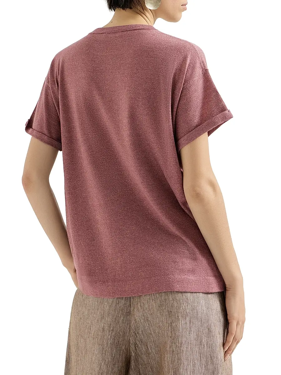 Brunello Cucinelli Women's Sparkling Cashmere and Silk Lightweight Knit T-Shirt | Thumbnail 3 Brunello Cucinelli Women's Sparkling Cashmere and Silk Lightweight Knit T-Shirt | Thumbnail 3