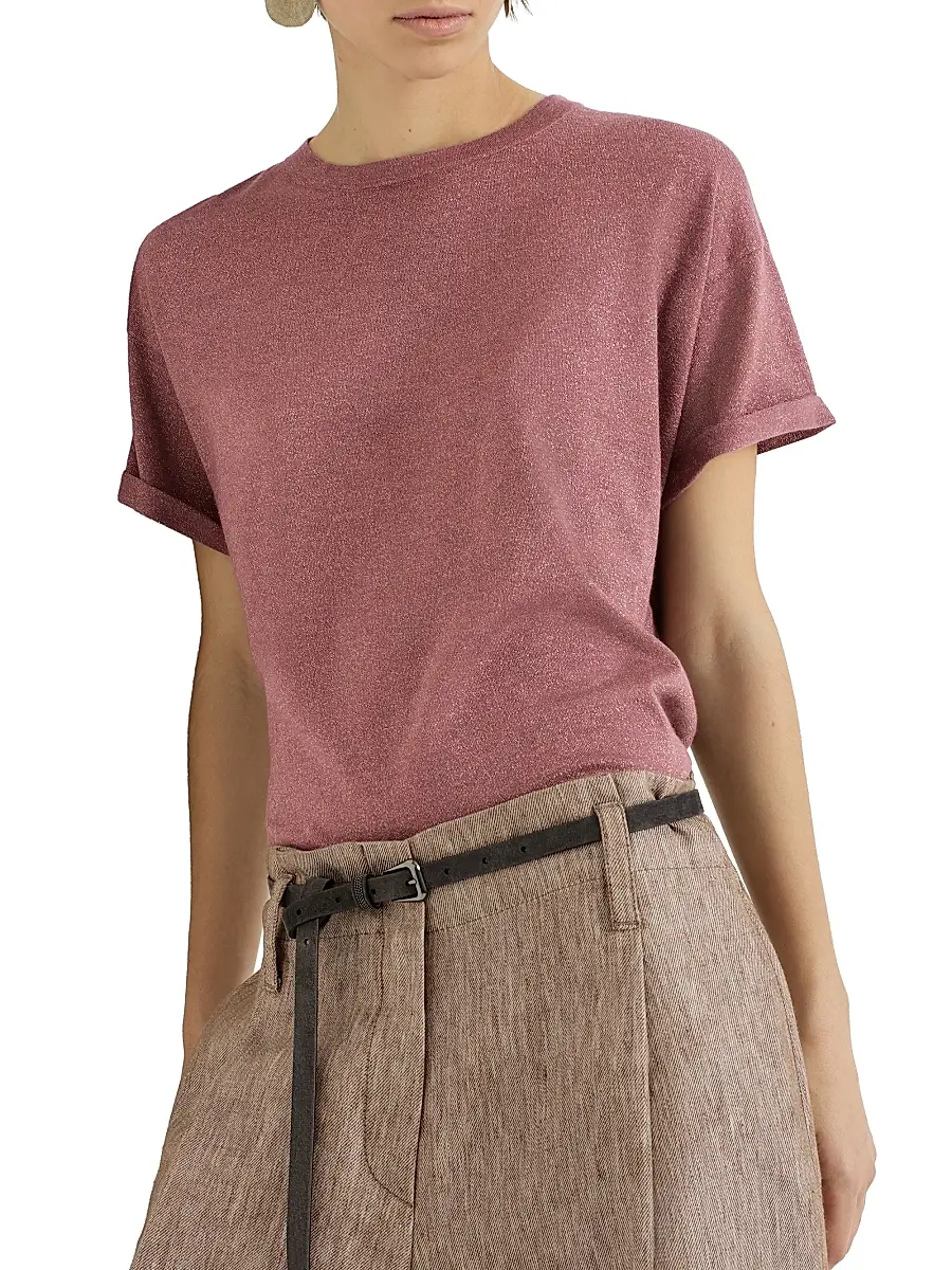 Brunello Cucinelli Women's Sparkling Cashmere and Silk Lightweight Knit T-Shirt | Thumbnail 5 Brunello Cucinelli Women's Sparkling Cashmere and Silk Lightweight Knit T-Shirt | Thumbnail 5