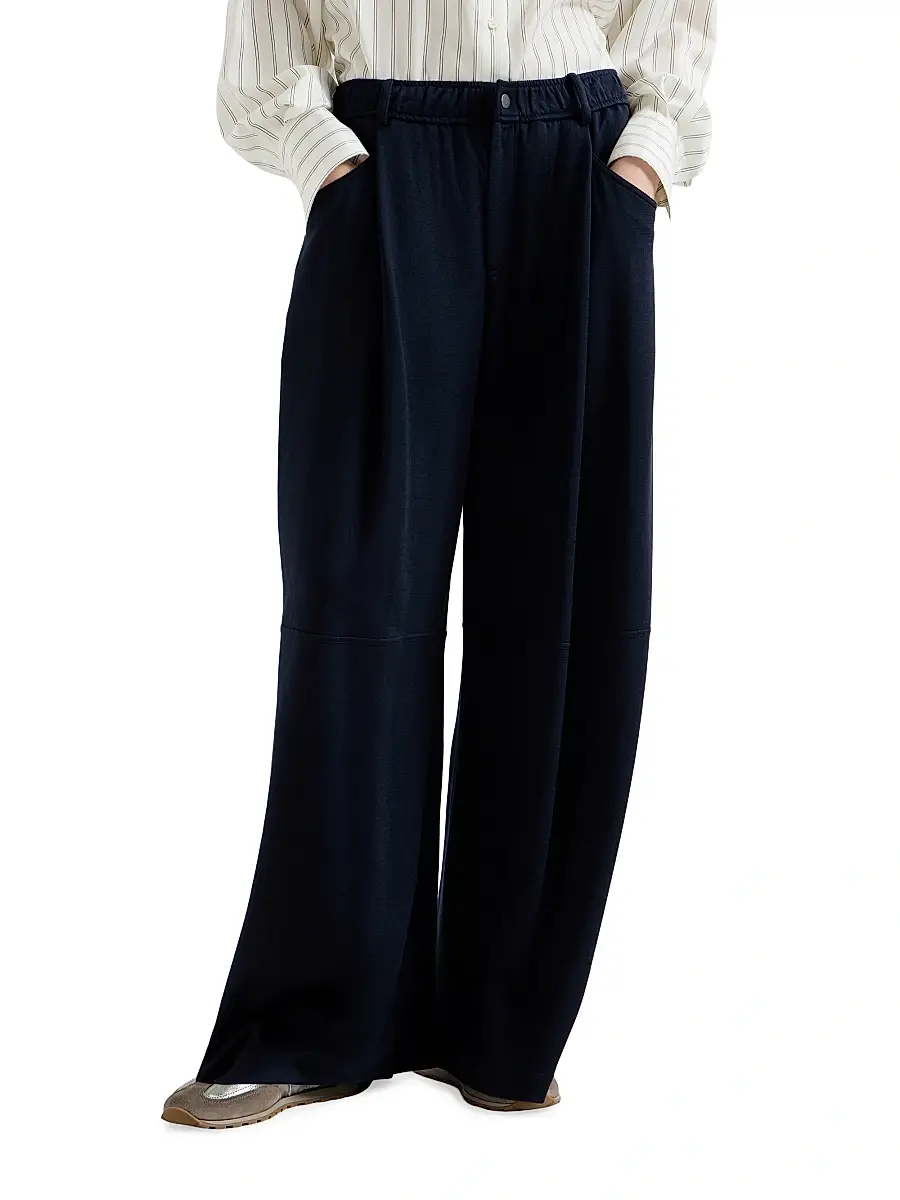 Brunello Cucinelli Women's Cotton and Silk Interlock Track Pants | Thumbnail 2 Brunello Cucinelli Women's Cotton and Silk Interlock Track Pants | Thumbnail 2