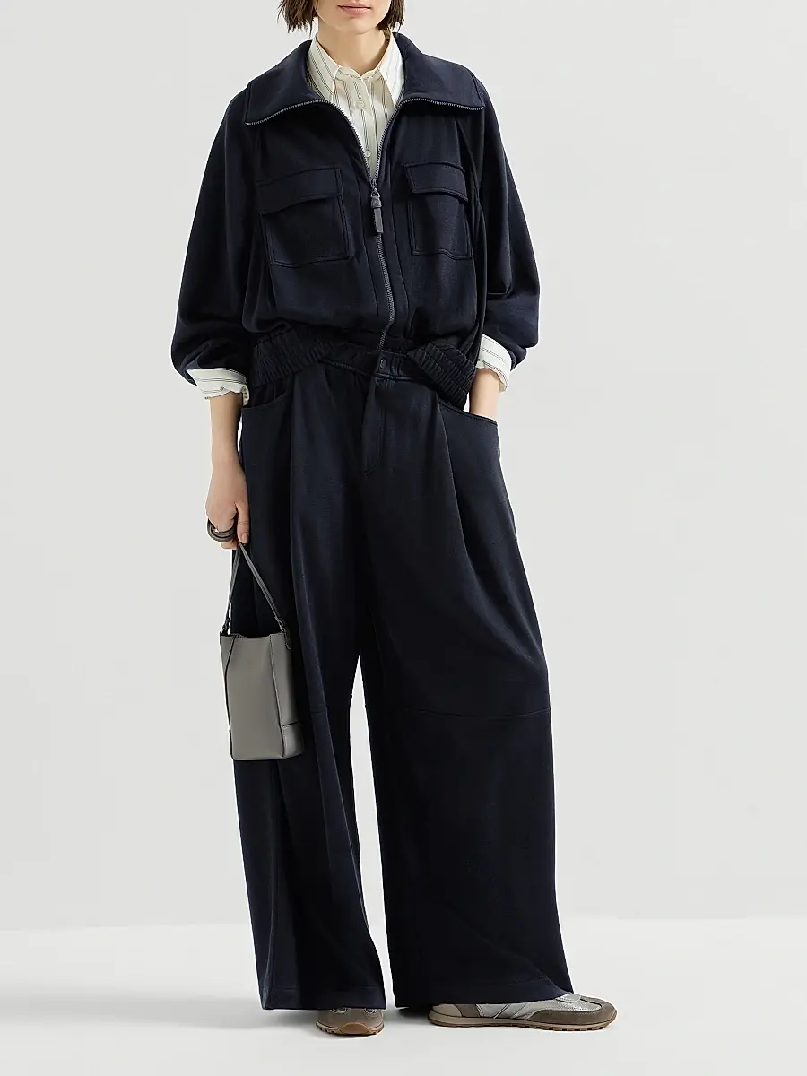 Brunello Cucinelli Women's Cotton and Silk Interlock Track Pants | Thumbnail 6 Brunello Cucinelli Women's Cotton and Silk Interlock Track Pants | Thumbnail 6