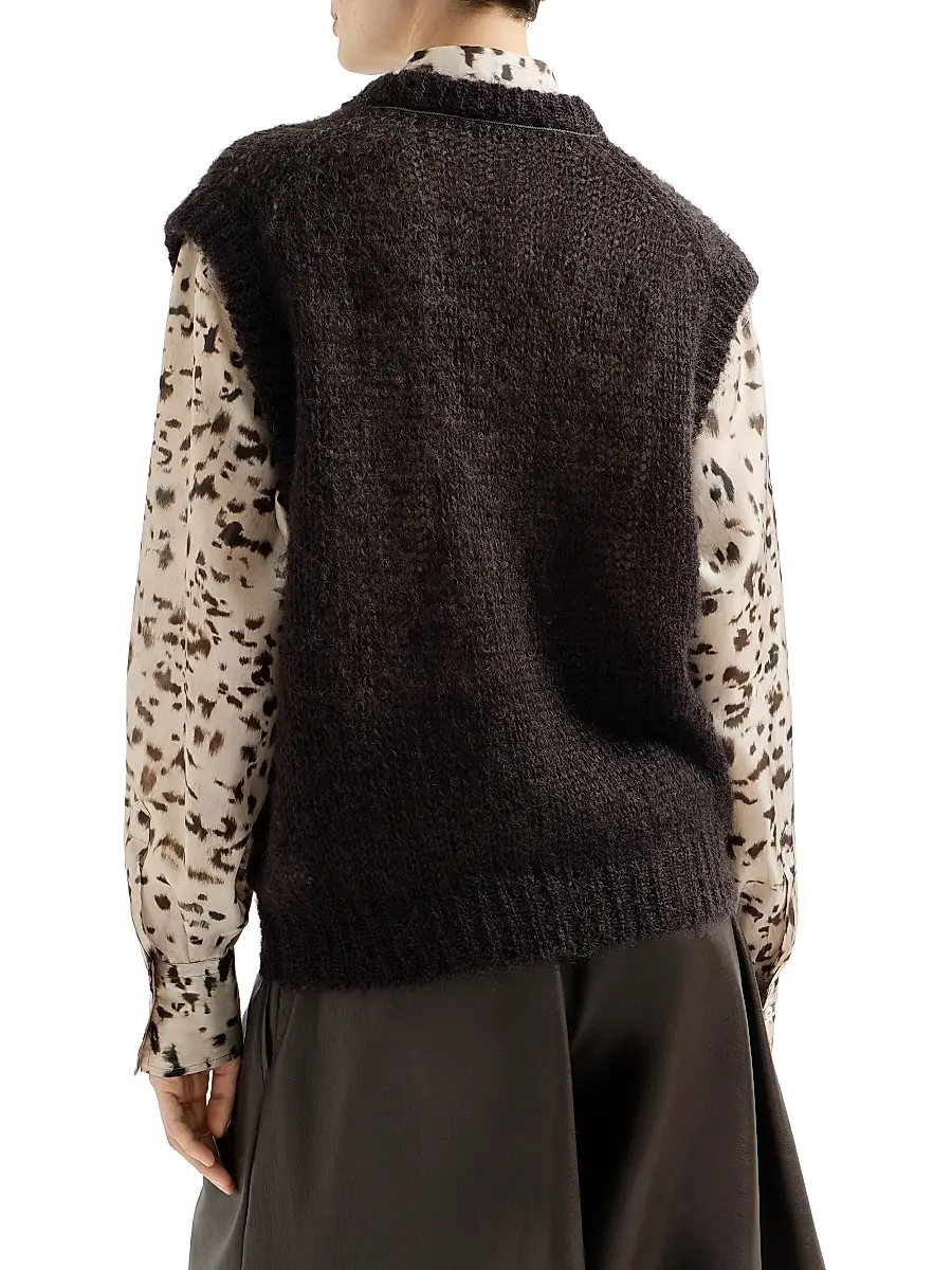 Brunello Cucinelli Women's Sparkling Mohair Sweater Vest with Monili - Pine Cone Brown | Thumbnail 4 Brunello Cucinelli Women's Sparkling Mohair Sweater Vest with Monili - Pine Cone Brown | Thumbnail 4