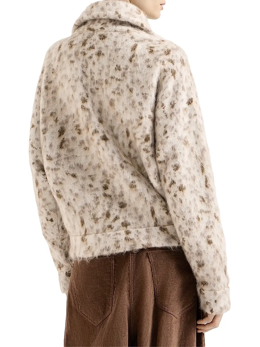 Brunello Cucinelli Women's Lynx Jacquard Cardigan in Mohair and Wool with Shiny Zipper Pull | Thumbnail 3 Brunello Cucinelli Women's Lynx Jacquard Cardigan in Mohair and Wool with Shiny Zipper Pull | Thumbnail 3