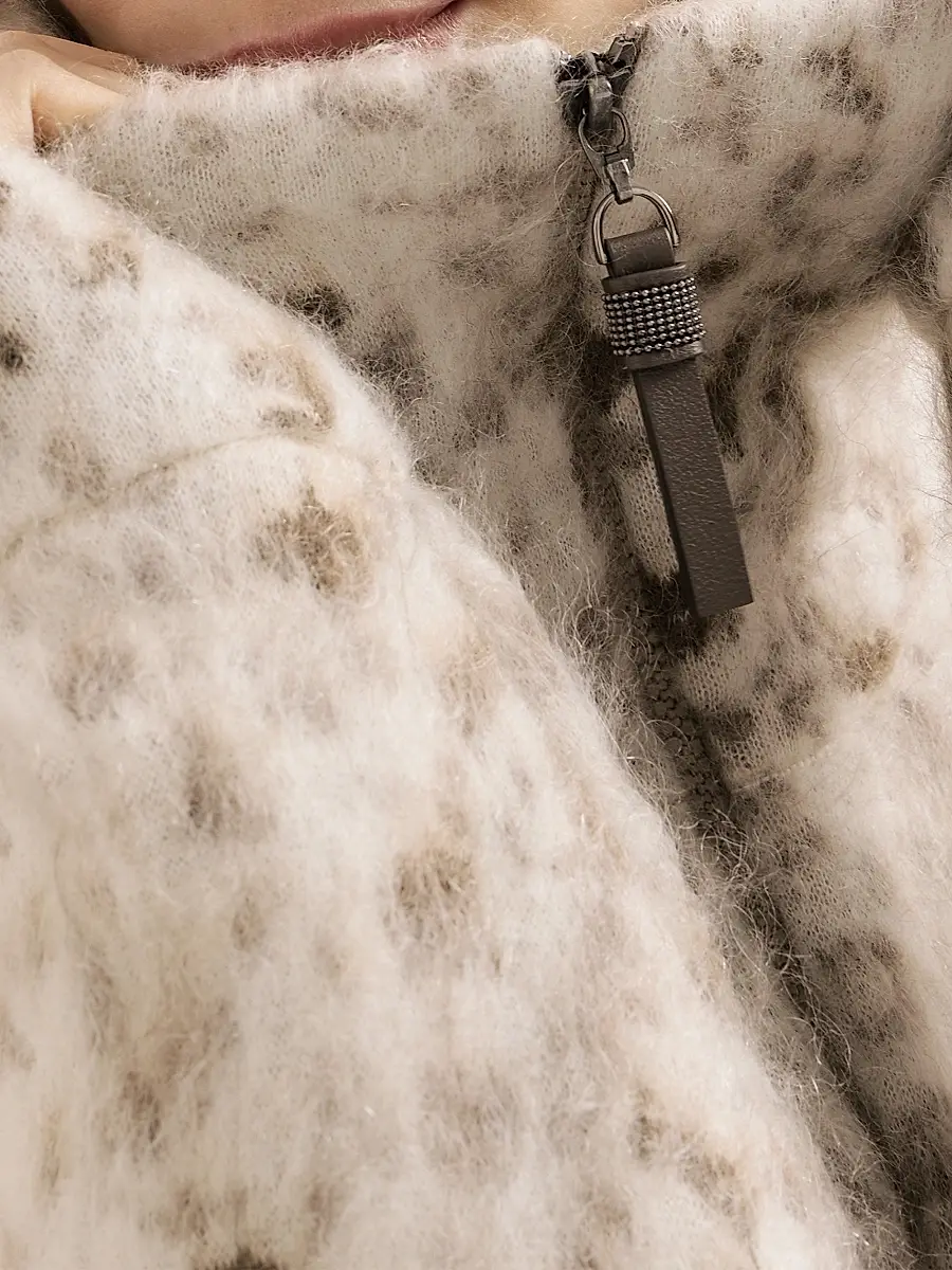 Brunello Cucinelli Women's Lynx Jacquard Cardigan in Mohair and Wool with Shiny Zipper Pull | Thumbnail 5 Brunello Cucinelli Women's Lynx Jacquard Cardigan in Mohair and Wool with Shiny Zipper Pull | Thumbnail 5