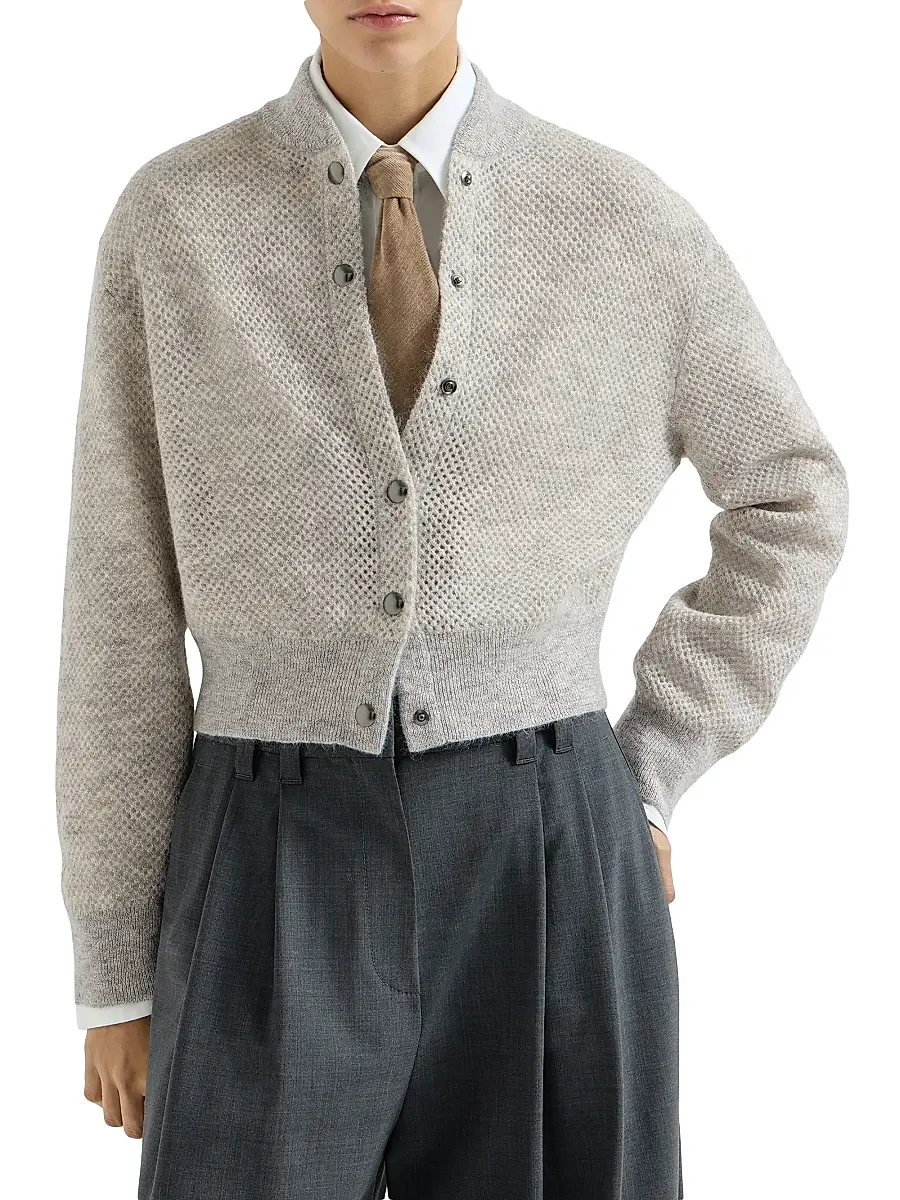 Brunello Cucinelli Women's Sparkling Mohair Double Knit Net Cardigan | Thumbnail 2 Brunello Cucinelli Women's Sparkling Mohair Double Knit Net Cardigan | Thumbnail 2