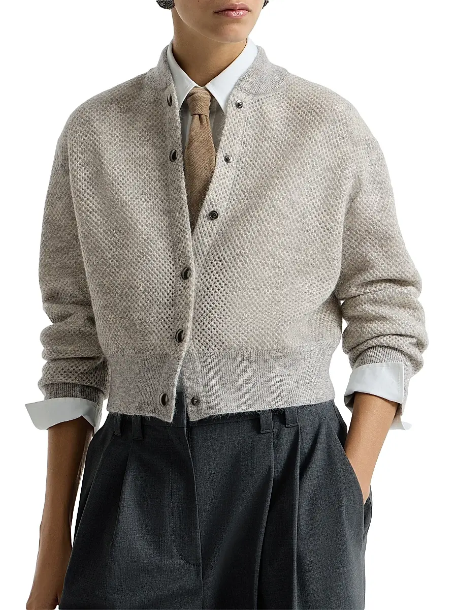 Brunello Cucinelli Women's Sparkling Mohair Double Knit Net Cardigan | Thumbnail 4 Brunello Cucinelli Women's Sparkling Mohair Double Knit Net Cardigan | Thumbnail 4