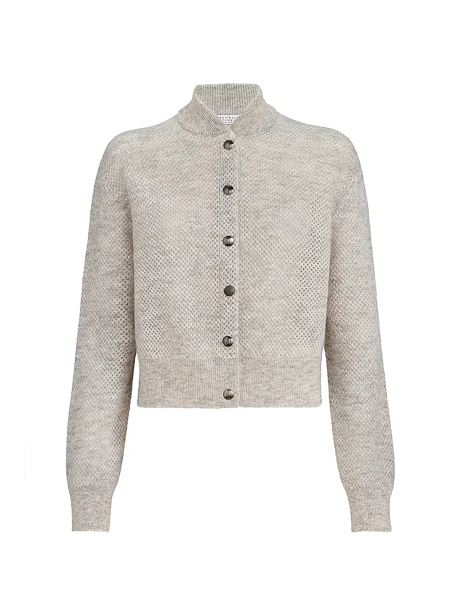 Brunello Cucinelli Women's Sparkling Mohair Double Knit Net Cardigan - Light Grey | Image 1 Brunello Cucinelli Women's Sparkling Mohair Double Knit Net Cardigan - Light Grey | Image 1