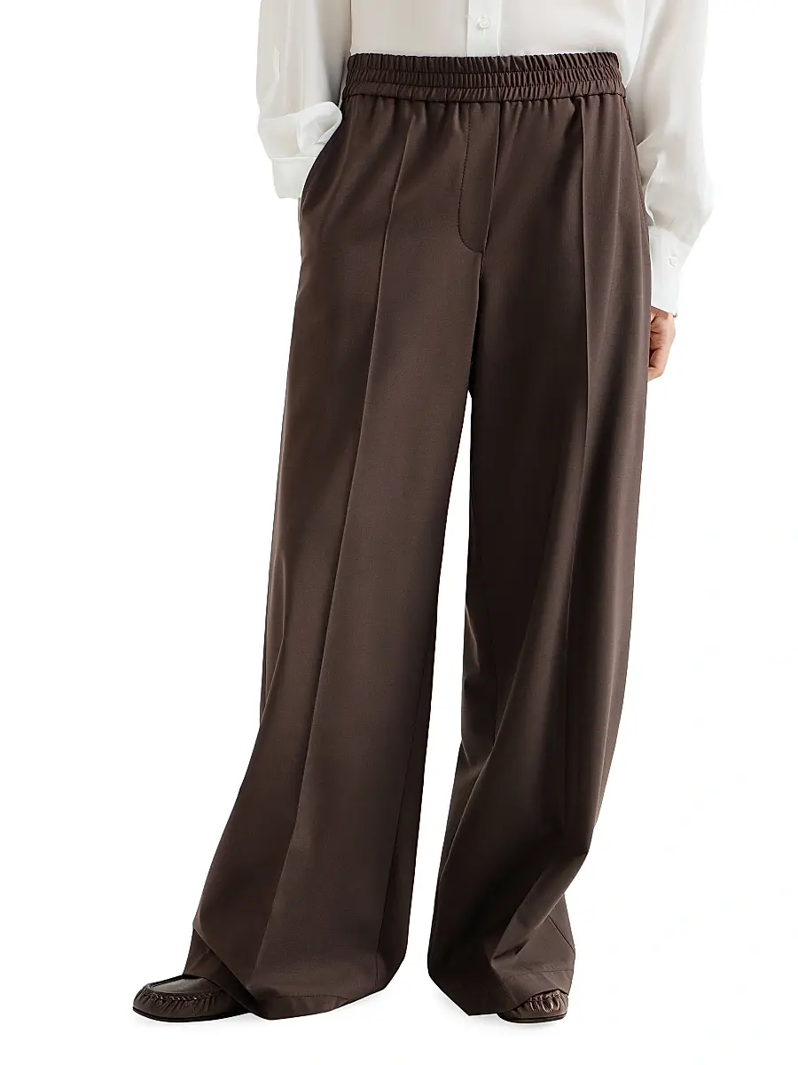 Brunello Cucinelli Women's Tropical Luxury Wool Loose Track Trousers | Thumbnail 2 Brunello Cucinelli Women's Tropical Luxury Wool Loose Track Trousers | Thumbnail 2