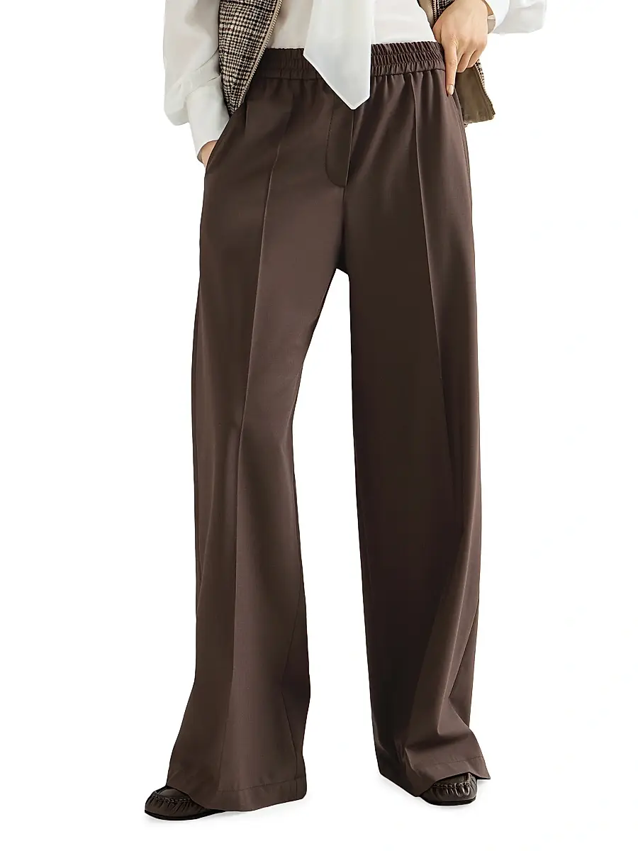 Brunello Cucinelli Women's Tropical Luxury Wool Loose Track Trousers | Thumbnail 3 Brunello Cucinelli Women's Tropical Luxury Wool Loose Track Trousers | Thumbnail 3