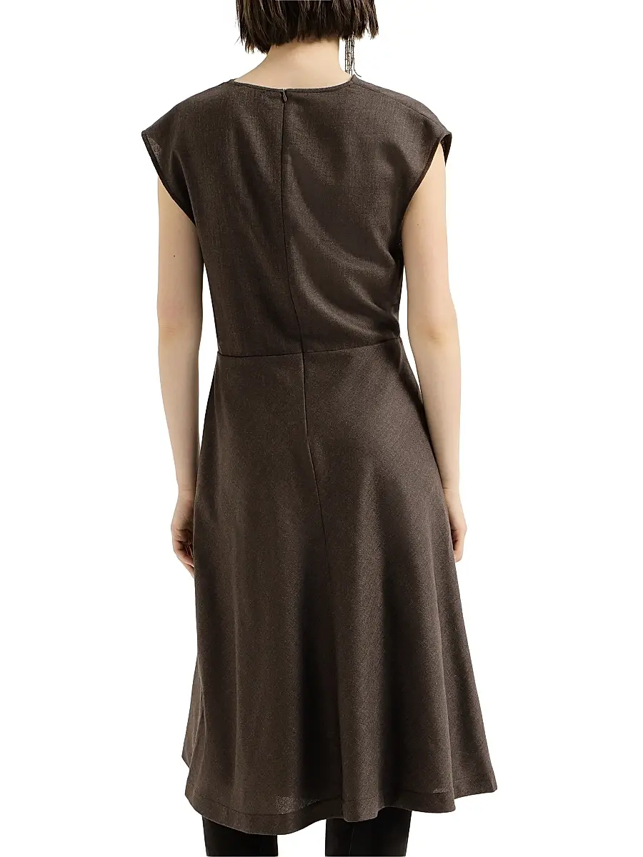 Brunello Cucinelli Women's Virgin Wool Diagonal Flannel Wrap Effect Dress with Monili - Pine Cone Brown | Thumbnail 3 Brunello Cucinelli Women's Virgin Wool Diagonal Flannel Wrap Effect Dress with Monili - Pine Cone Brown | Thumbnail 3