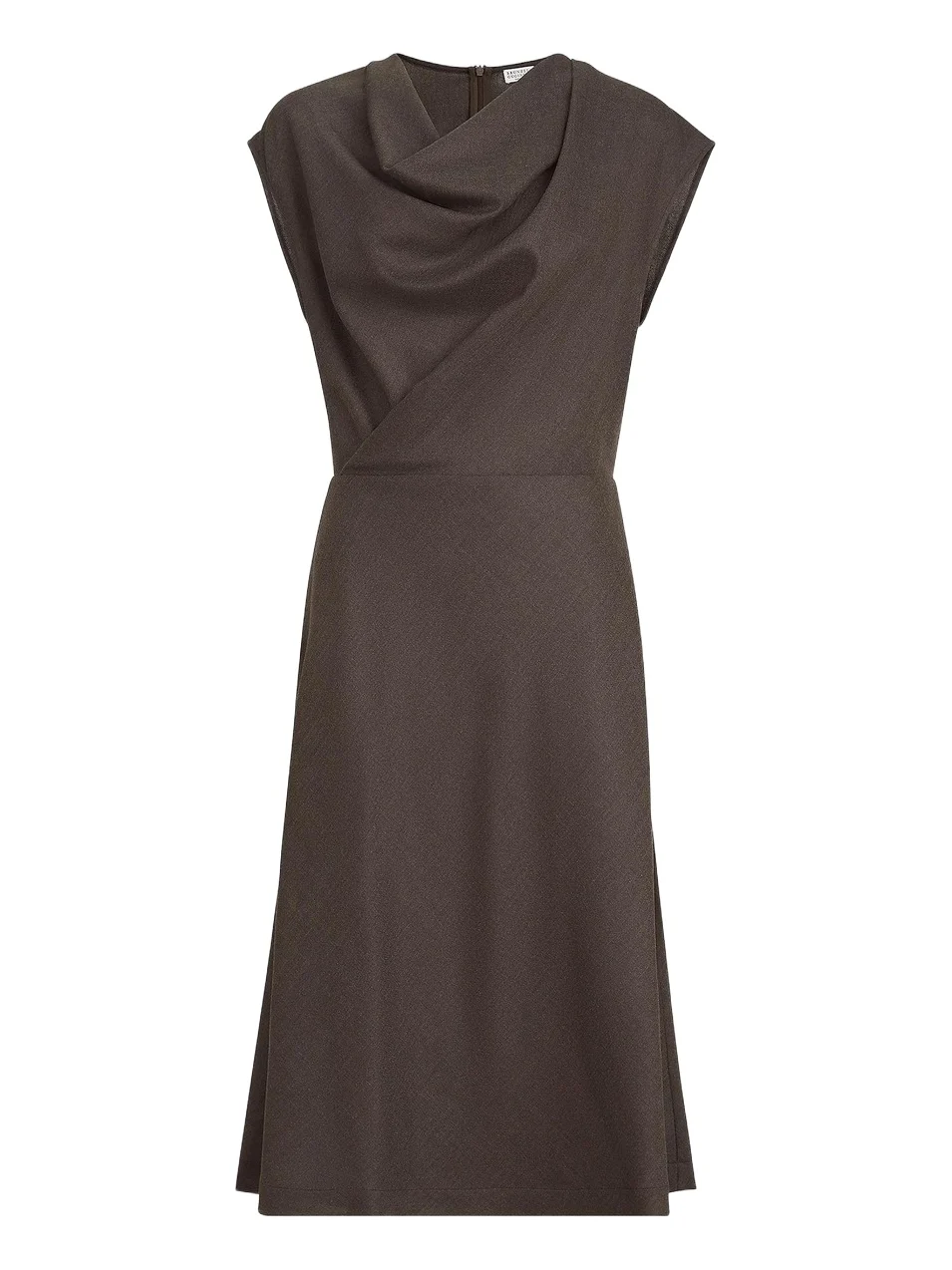 Brunello Cucinelli Women's Virgin Wool Diagonal Flannel Wrap Effect Dress with Monili - Pine Cone Brown