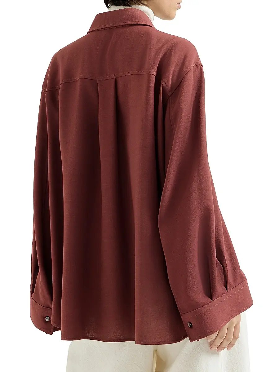 Brunello Cucinelli Women's Virgin Wool Fluid Twill Cropped Shirt | Thumbnail 4 Brunello Cucinelli Women's Virgin Wool Fluid Twill Cropped Shirt | Thumbnail 4