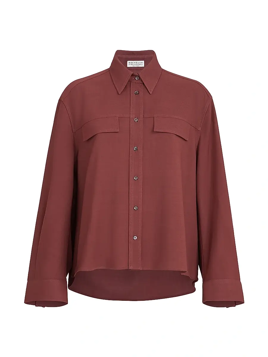 Brunello Cucinelli Women's Virgin Wool Fluid Twill Cropped Shirt