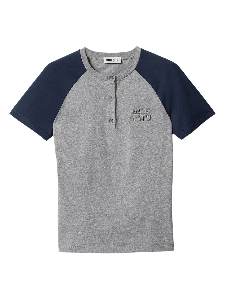 Miu Miu Women's Cotton Jersey Henley Shirt