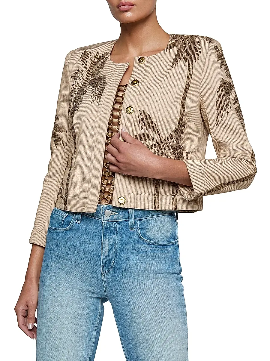 L'Agence Women's Lian Palm Tree Beaded Cotton Jacket | Thumbnail 3 L'Agence Women's Lian Palm Tree Beaded Cotton Jacket | Thumbnail 3