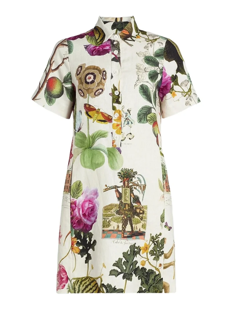 Women's Hollyhock Floral Linen Preppy Minidress