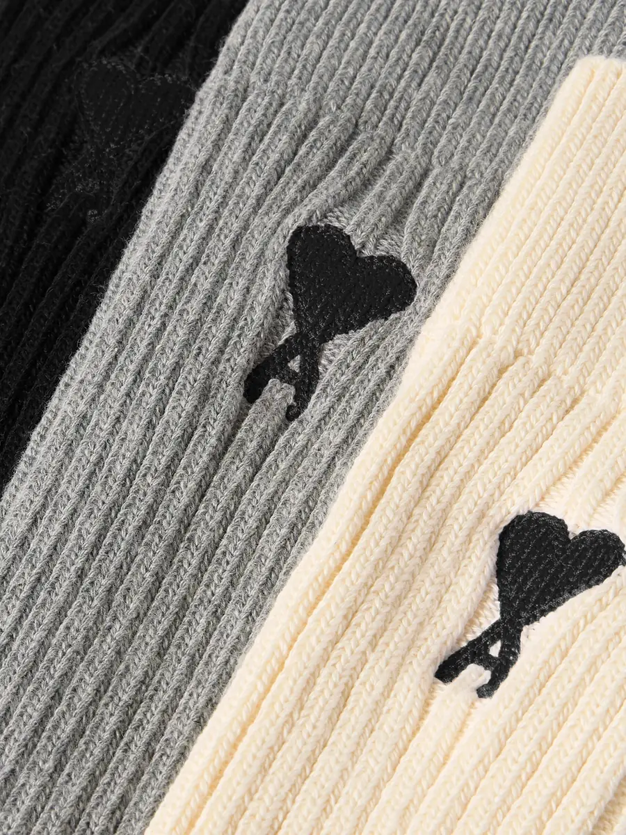 AMI PARIS Three-Pack Logo-Embroidered Ribbed Cotton-Blend Socks - Men | Thumbnail 2