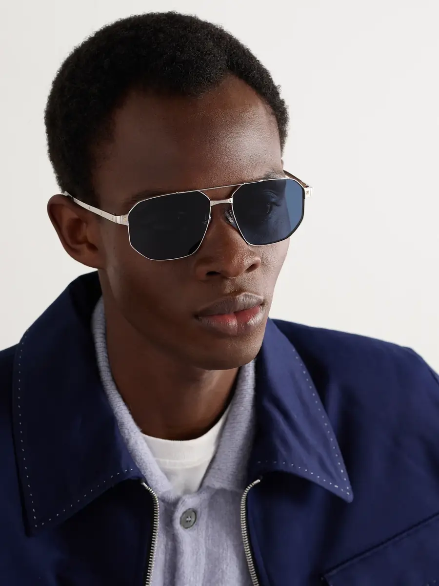 Cartier Eyewear Santos de Cartier Double-Bridge Aviator-Style Silver and Gold-Tone Sunglasses - Men | Thumbnail 2