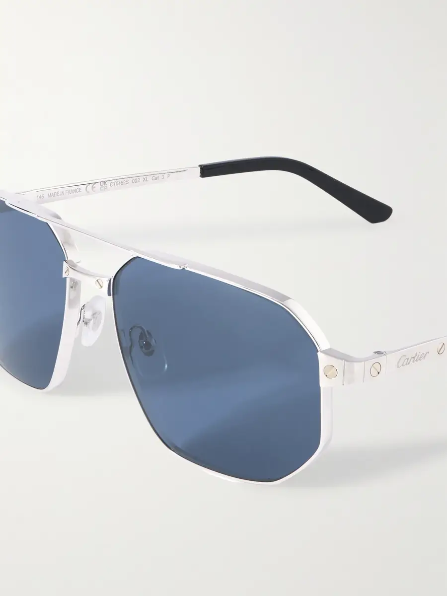 Cartier Eyewear Santos de Cartier Double-Bridge Aviator-Style Silver and Gold-Tone Sunglasses - Men | Thumbnail 3