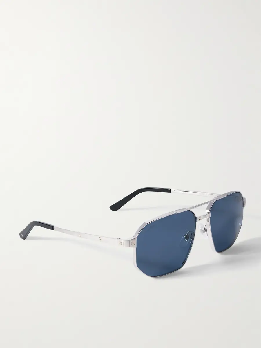 Cartier Eyewear Santos de Cartier Double-Bridge Aviator-Style Silver and Gold-Tone Sunglasses - Men | Thumbnail 4
