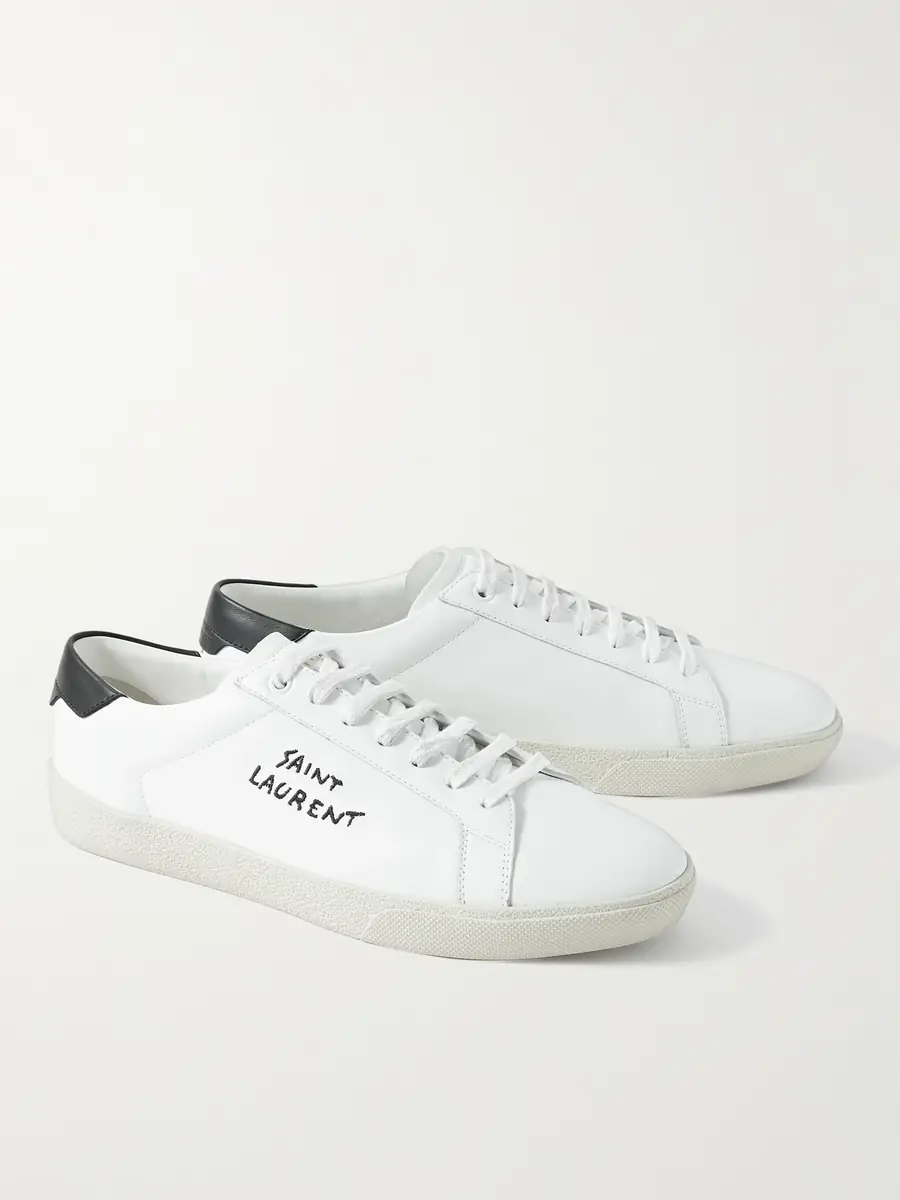 Saint Laurent SL/06 Court Classic Logo-Embroidered Leather Sneakers - Men | Thumbnail 3