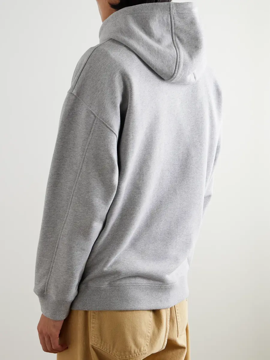Loewe Logo-Embroidered Leather-Trimmed Cotton-Jersey Hoodie - Men | Thumbnail 3