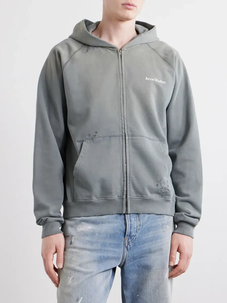 Acne Studios Fupiter Logo-Print Embroidered Cotton-Jersey Hoodie - Men | Thumbnail 3