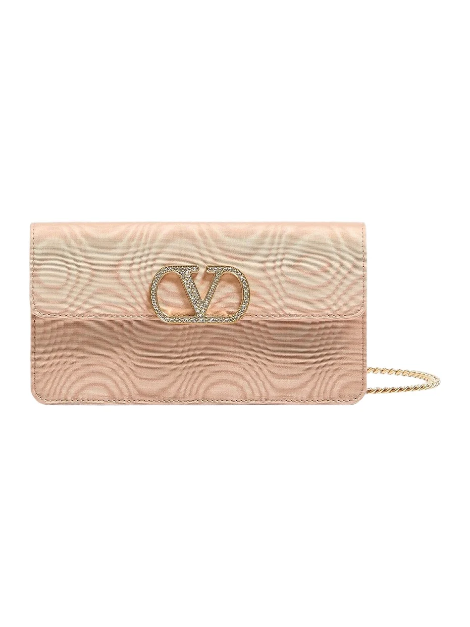 Valentino Women's VLogo Signature Chain Wallet in Moiré Fabric - Beige