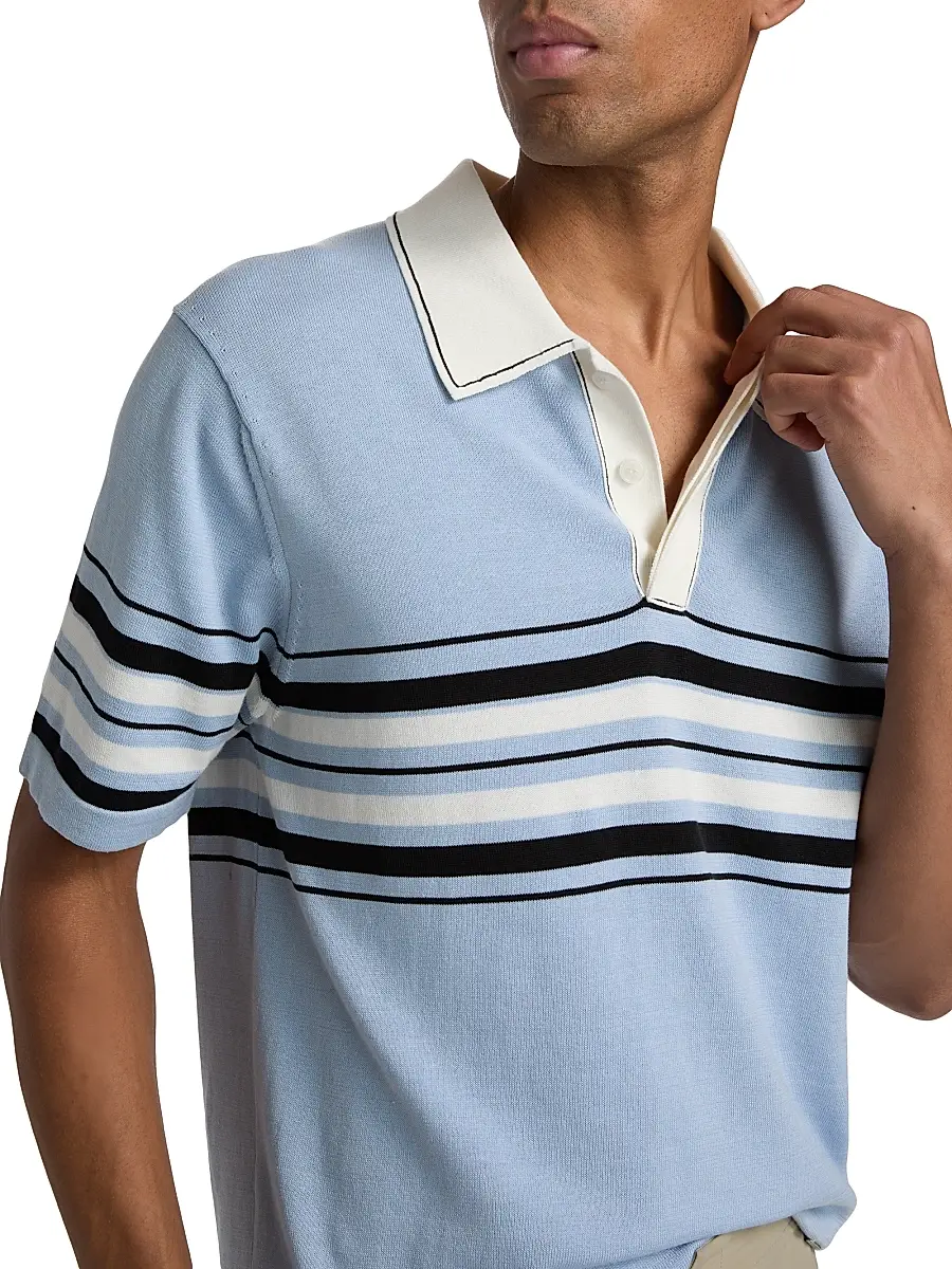 Simkhai Men's Brandon Striped Cotton Polo Shirt | Thumbnail 6 Simkhai Men's Brandon Striped Cotton Polo Shirt | Thumbnail 6