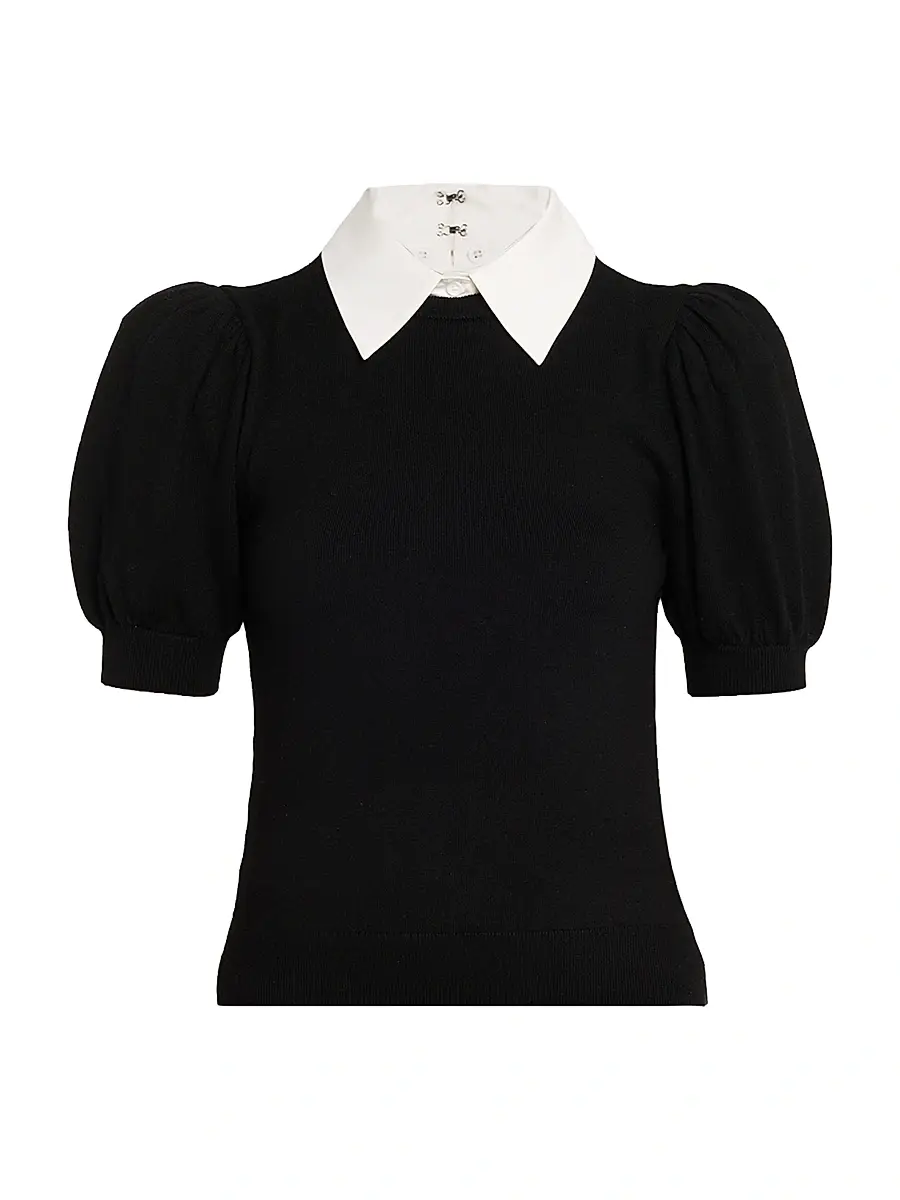 Alice + Olivia Women's Chase Puff-Sleeve Sweater - Black White | Image 1 Alice + Olivia Women's Chase Puff-Sleeve Sweater - Black White | Image 1