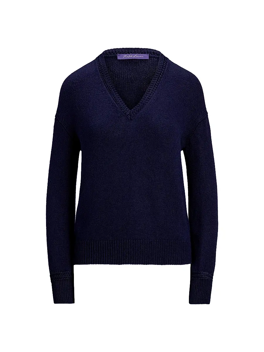 Ralph Lauren Collection Women's Silk V-Neck Sweater - Lux Navy | Image 1 Ralph Lauren Collection Women's Silk V-Neck Sweater - Lux Navy | Image 1