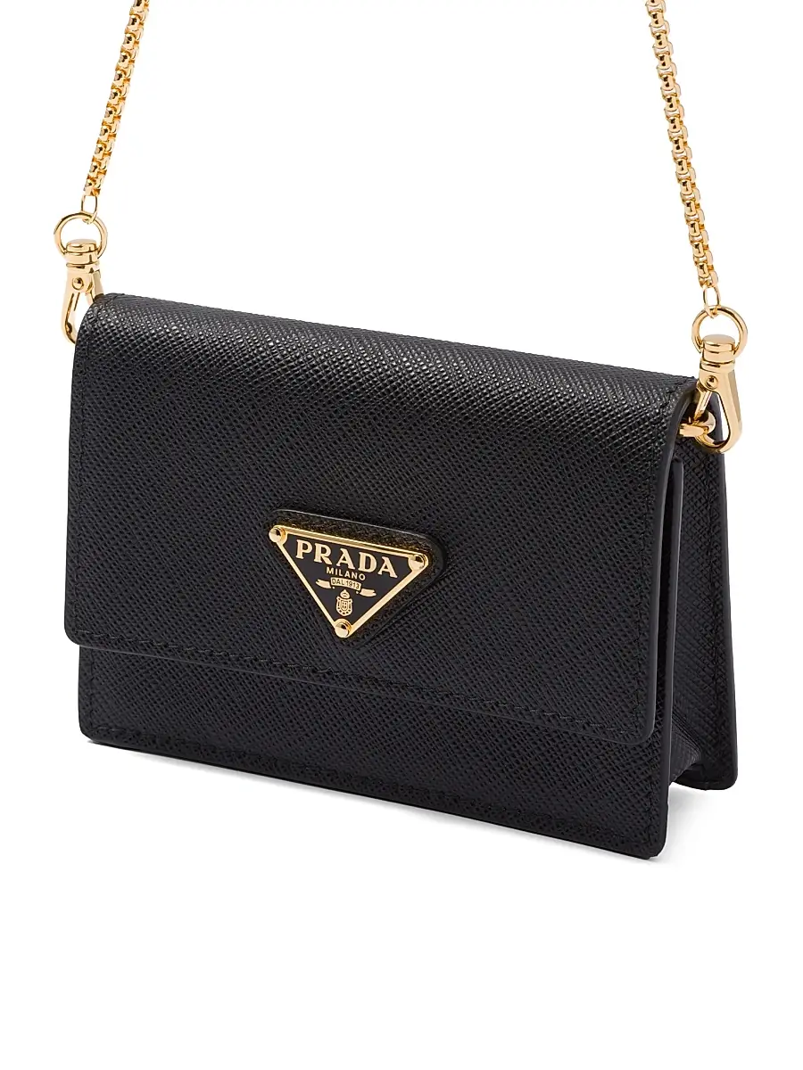 Prada Women's Saffiano Leather Card Holder with Shoulder Strap - Black Gold | Thumbnail 3