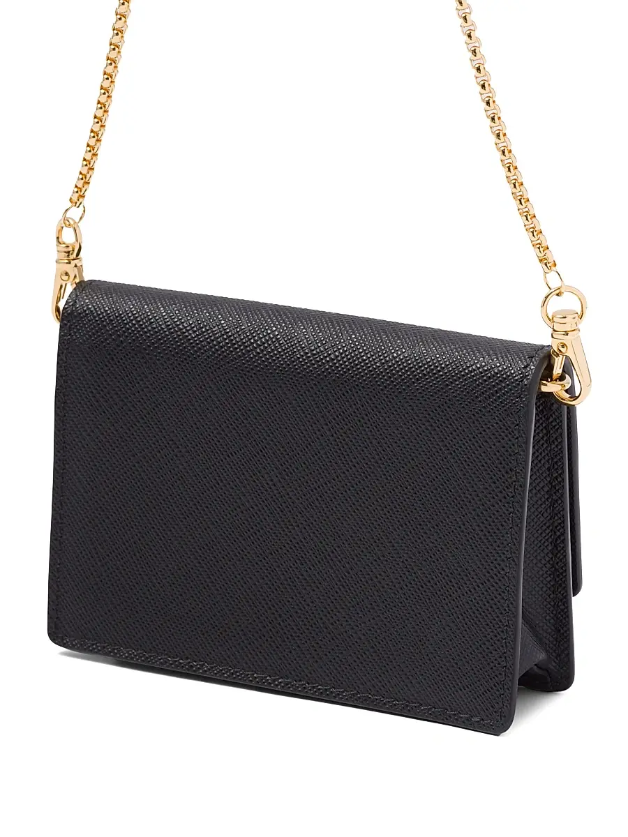 Prada Women's Saffiano Leather Card Holder with Shoulder Strap - Black Gold | Thumbnail 4