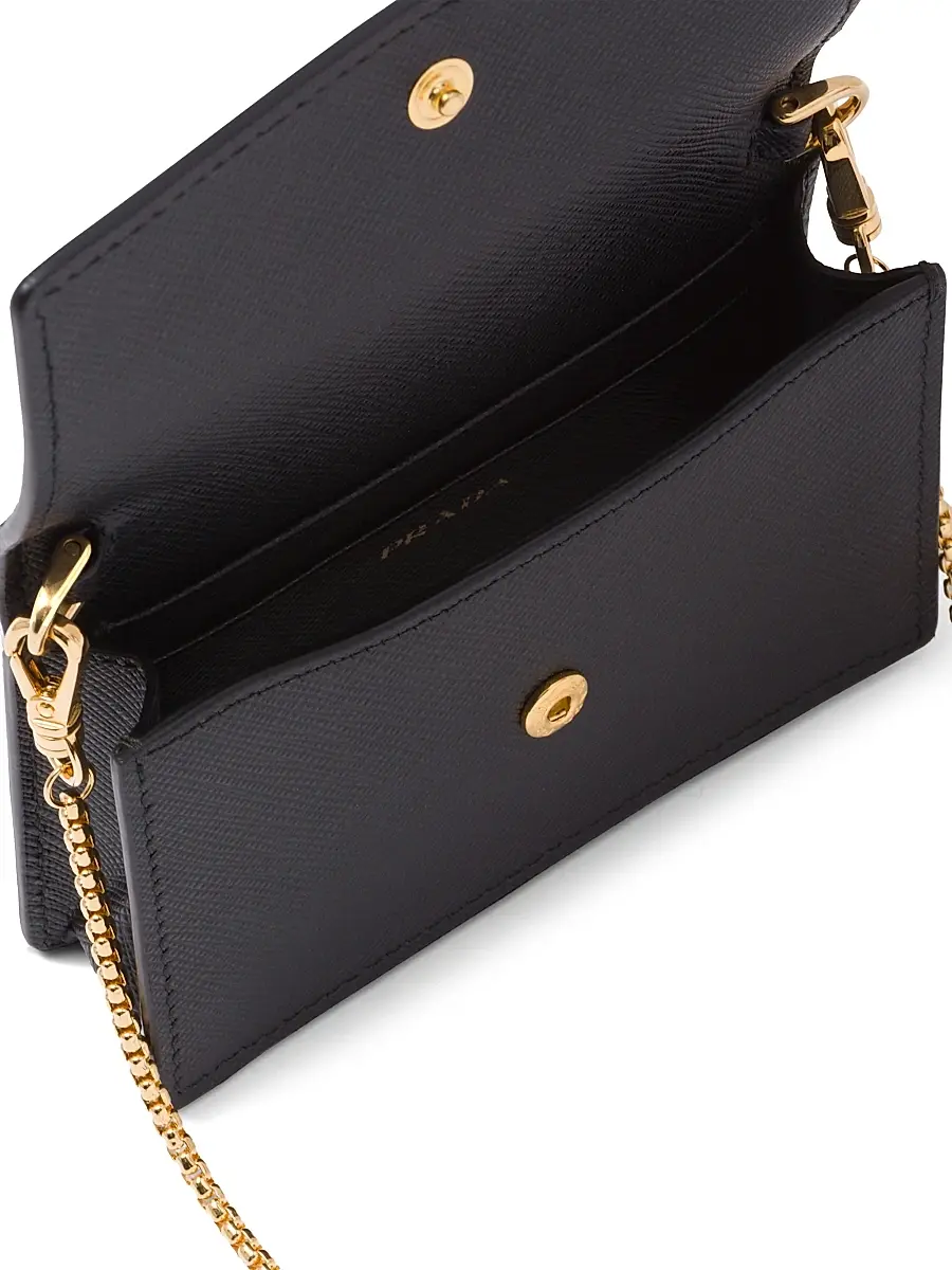 Prada Women's Saffiano Leather Card Holder with Shoulder Strap - Black Gold | Thumbnail 5