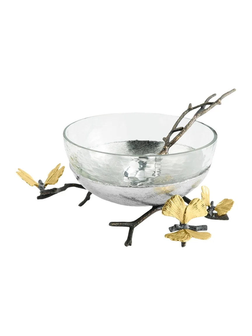 Michael Aram Butterfly Ginkgo Glass Nut Dish with Spoon