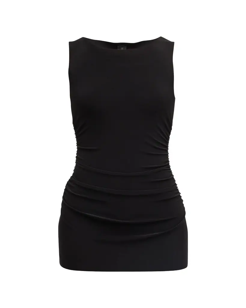 Norma Kamali Sleeveless 4-Way Stretch Mini Pickleball Dress | Image 1 Norma Kamali Sleeveless 4-Way Stretch Mini Pickleball Dress | Image 1