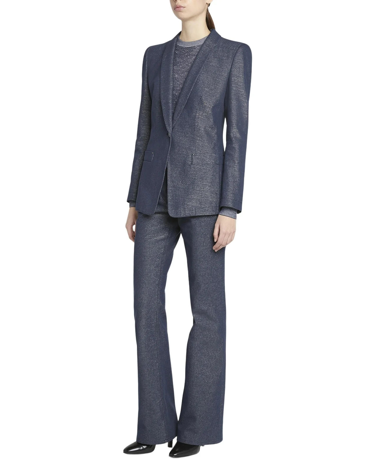 Single-Button Denim Blazer Jacket Single-Button Denim Blazer Jacket