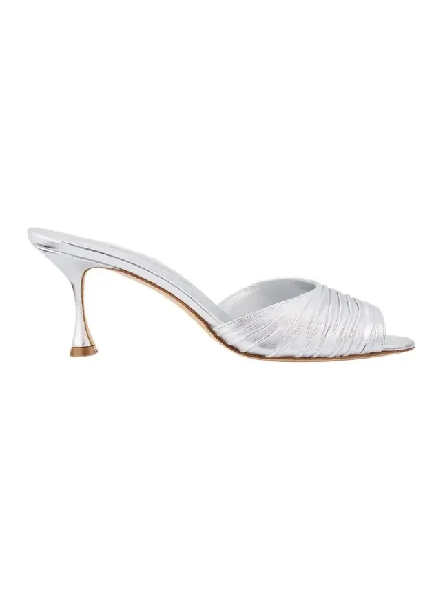 Manolo Blahnik Pirua Ruched Metallic Mule Sandals